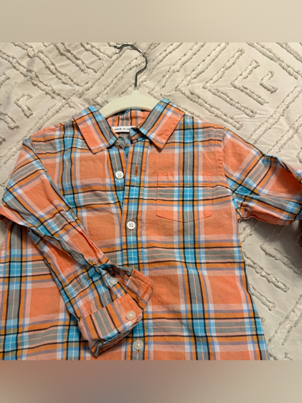 Janie and Jack Orange and Blue Plaid Button-Down Shirt
